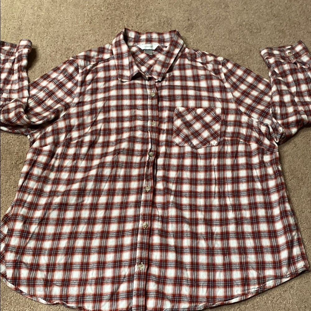 Red and White Casual Button Down Shirt with Gingham Pattern Fall Cotton